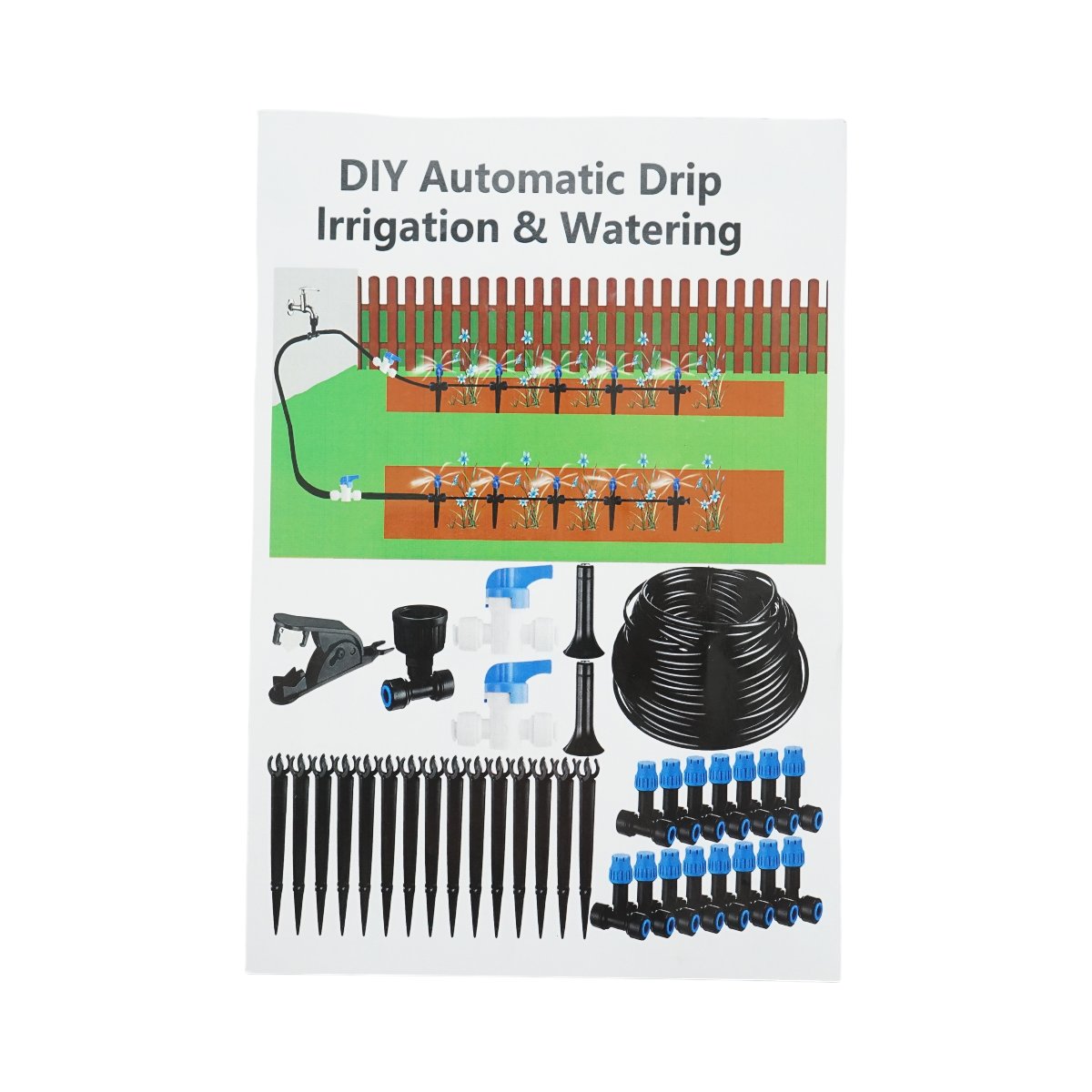 Kit complet irigare prin picurare cu furtun 19m, duze, robineti, tije de fixare 37 piese